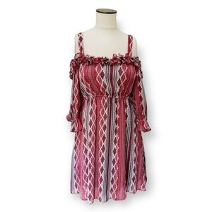 Judith March Red gray print dress straps and off the shoulder Size Small